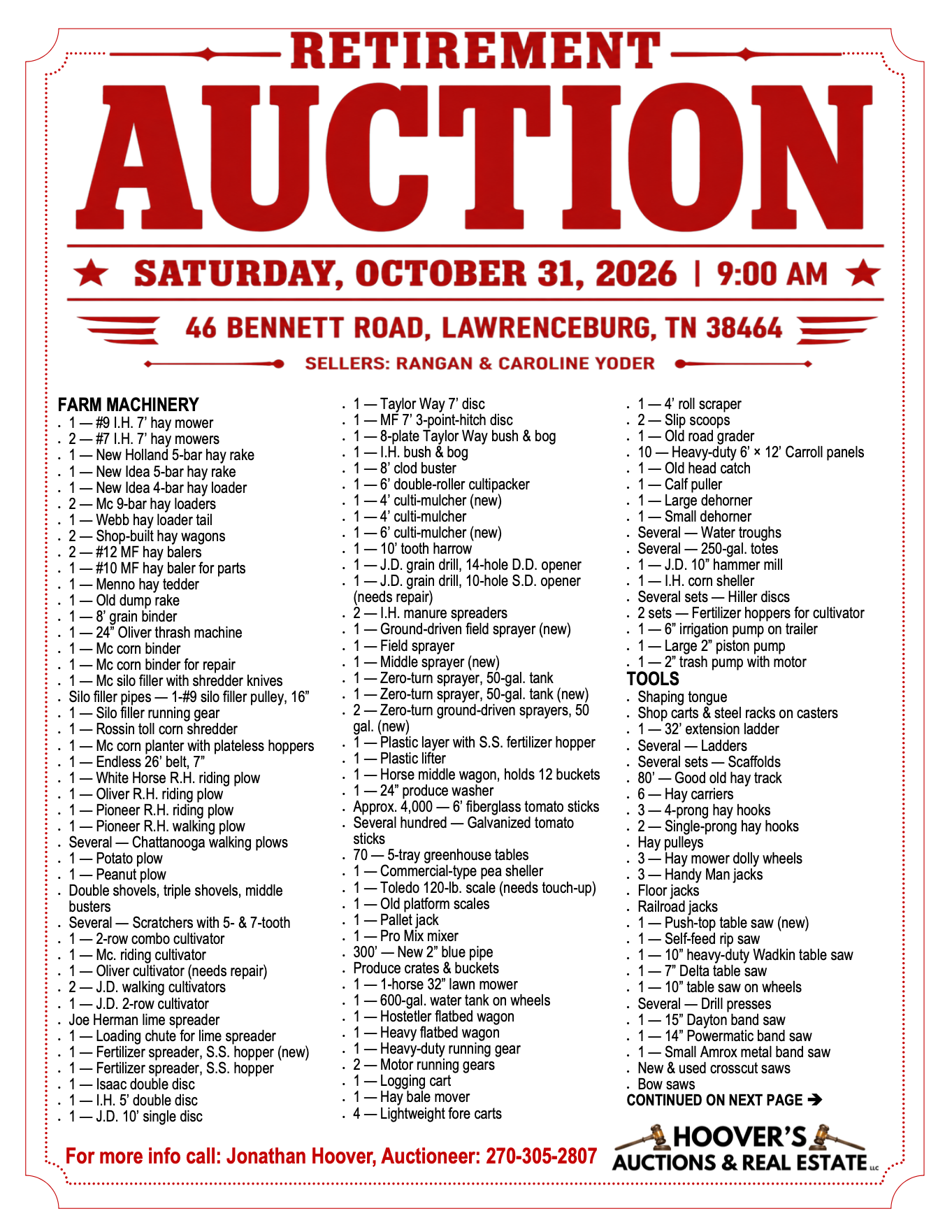 Yoder Retirement Auction
